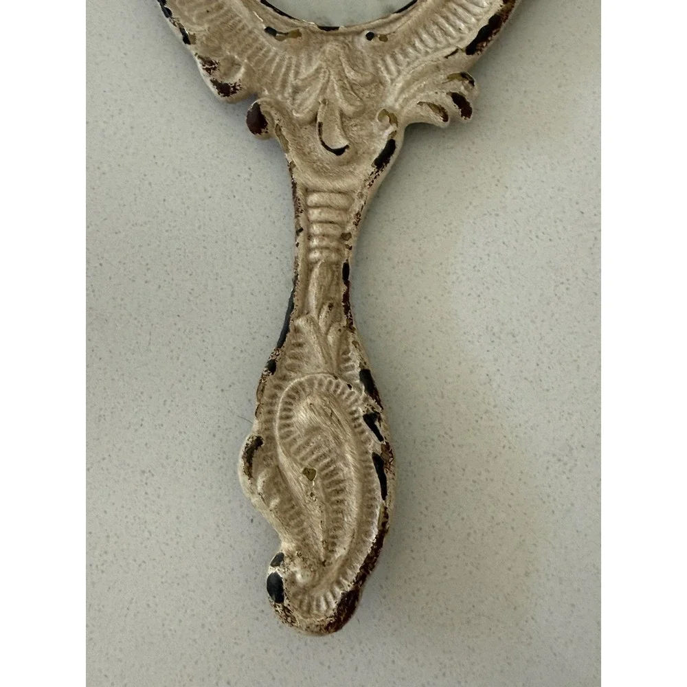 Vintage Ornate Hand Mirror Photo Frame Cast Metal Shabby Cottage core Victorian